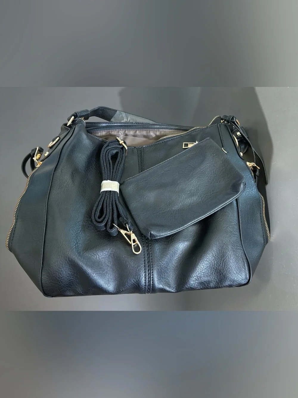 Black Faux Leather Hobo Purse